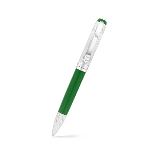 [PEN09GRN01000A014] Fayendra Pen Rhodium Plated  And green lacquer