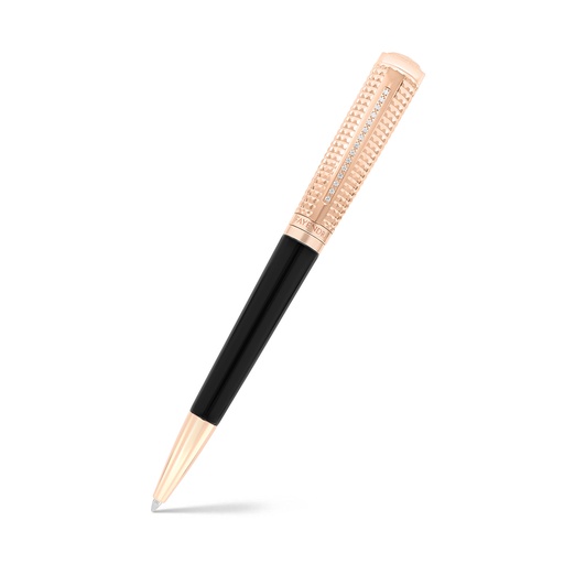[PEN09BLK03WCZA026] Fayendra Pen Rose Gold Plated Embedded With White CZ black lacquer