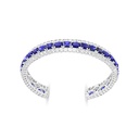 Sterling Silver 925 Bangle Rhodium Plated Embedded With Sapphire Corundum And White CZ