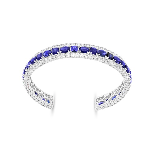 [BNG01SAP00WCZA073] Sterling Silver 925 Bangle Rhodium Plated Embedded With Sapphire Corundum And White CZ