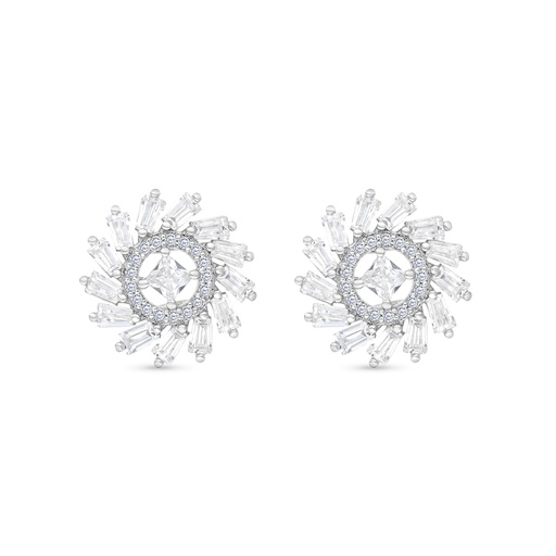 [EAR01WCZ00000B720] Sterling Silver 925 Earring Rhodium Plated Embedded With White CZ