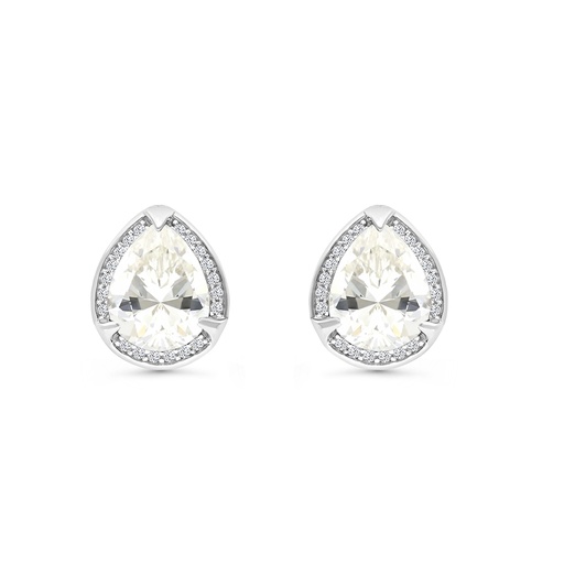 [EAR01CIT00WCZB728] Sterling Silver 925 Earring Rhodium Plated Embedded With Yellow Zircon And White CZ