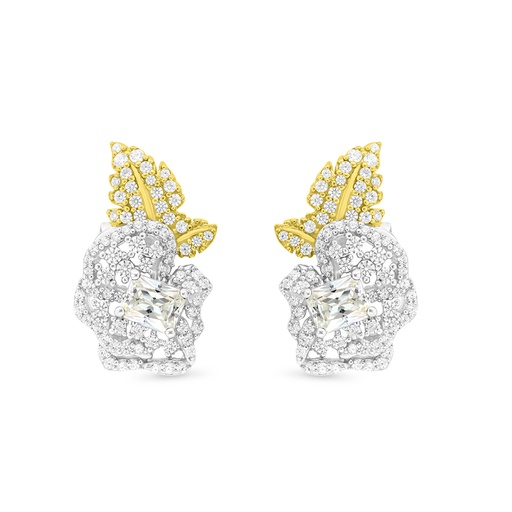 [EAR28CIT00WCZB732] Sterling Silver 925 Earring Rhodium And Gold Plated Embedded With Yellow Zircon And White CZ