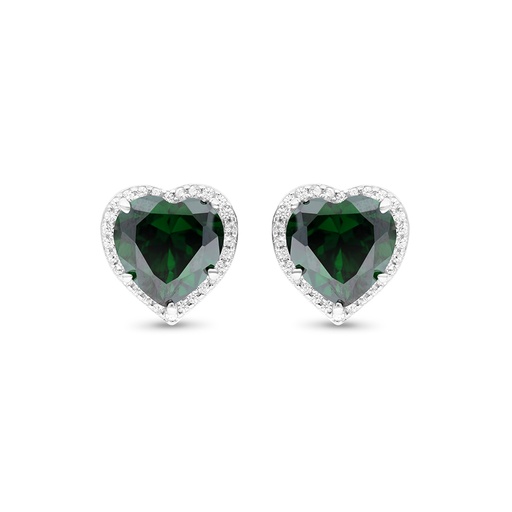 [EAR01EMR00WCZB744] Sterling Silver 925 Earring Rhodium Plated Embedded With Emerald Zircon And White CZ