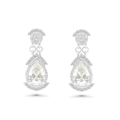 [EAR01CIT00WCZB748] Sterling Silver 925 Earring Rhodium Plated Embedded With Yellow Zircon And White CZ