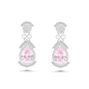 Sterling Silver 925 Earring Rhodium Plated Embedded With Pink Zircon And White CZ