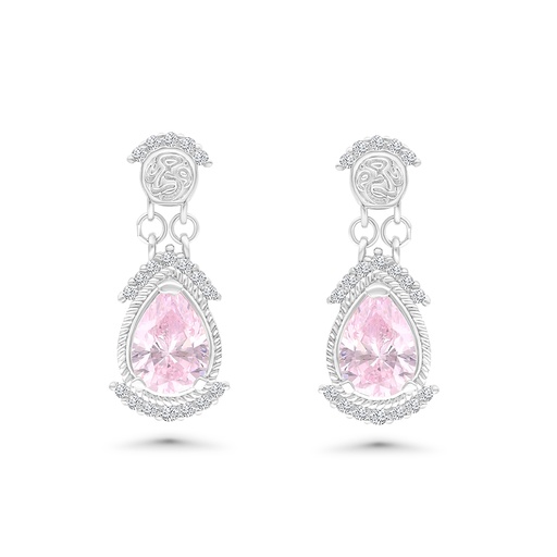 [EAR01PIK00WCZB748] Sterling Silver 925 Earring Rhodium Plated Embedded With Pink Zircon And White CZ