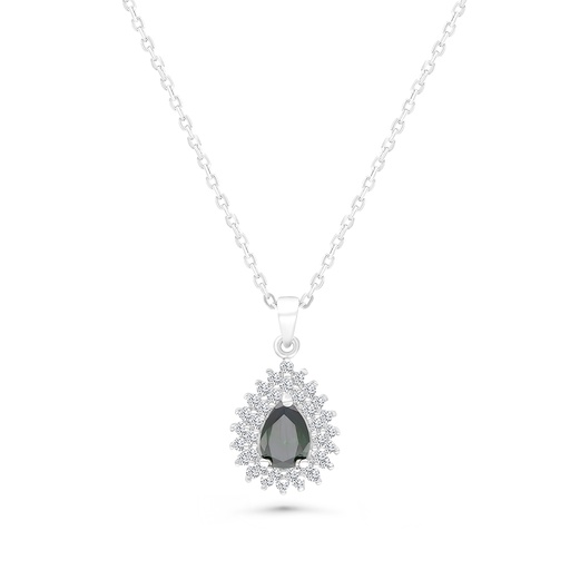 [NCL01EMR00WCZA675] Sterling Silver 925 Necklace Rhodium Plated Embedded With Emerald Zircon And White CZ
