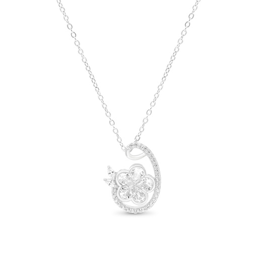 [NCL01WCZ00000A695] Sterling Silver 925 Necklace Rhodium Plated Embedded With White CZ