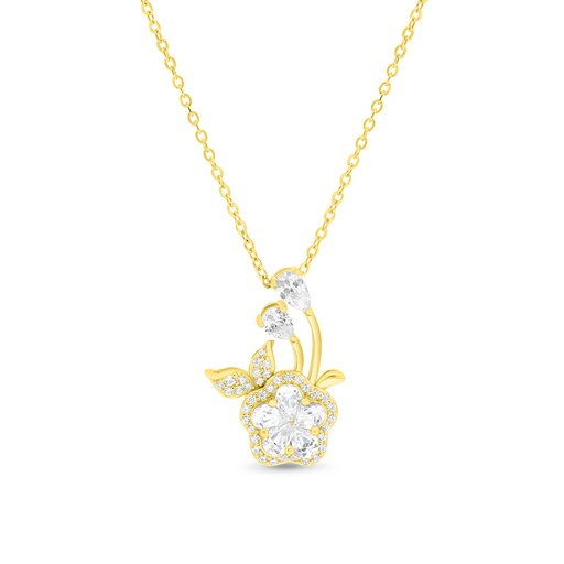 [NCL02WCZ00000A708] Sterling Silver 925 Necklace Gold Plated Embedded With White CZ
