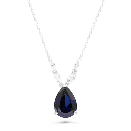 [NCL01SAP00WCZA740] Sterling Silver 925 Necklace Rhodium Plated Embedded With Sapphire Corundum And White CZ