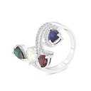 Sterling Silver 925 Ring Rhodium Plated Embedded With Sapphire Corundum , Ruby Corundum , Emerald Zircon And White CZ