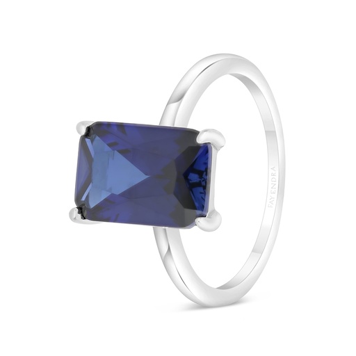 Sterling Silver 925 Ring Rhodium Plated Embedded With Sapphire Corundum