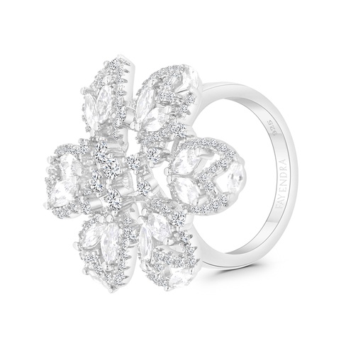 Sterling Silver 925 Ring Rhodium Plated Embedded With White CZ