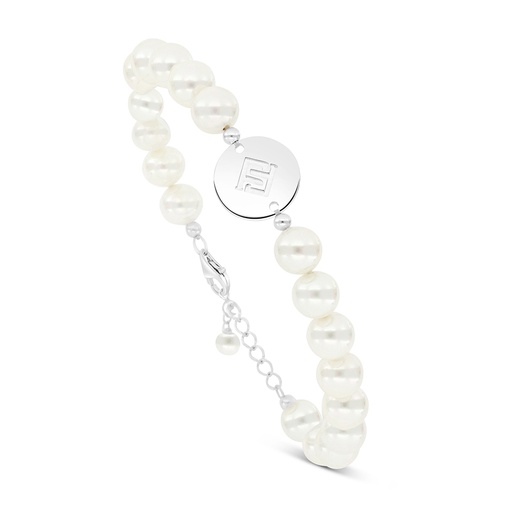 [BRC01FPR00000A984] Sterling Silver 925 Bracelet Rhodium Plated Embedded With White natural Pearl