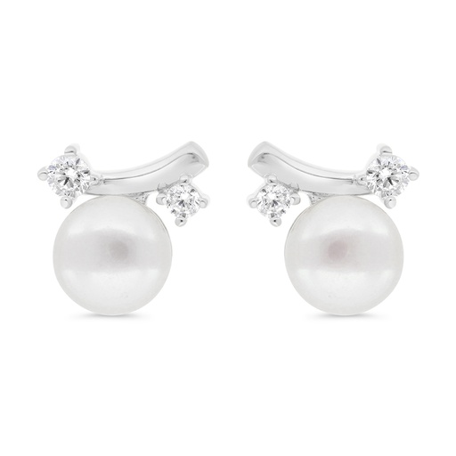 [EAR01FPR00WCZB888] Sterling Silver 925 Earring Rhodium Plated Embedded With Natural White Pearl And White Zircon