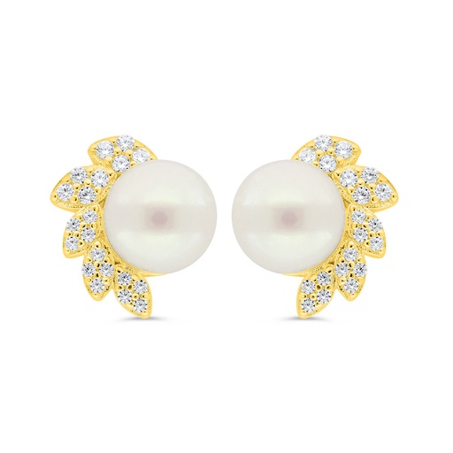 [EAR02FPR00WCZB839] Sterling Silver 925 Earring Golden Plated Embedded With White Shell Pearl And White Zircon