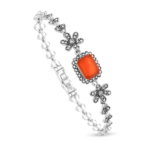 [BRC04MAR00RAGA149] Sterling Silver 925 Bracelet Embedded With Natural Aqiq And Marcasite Stones