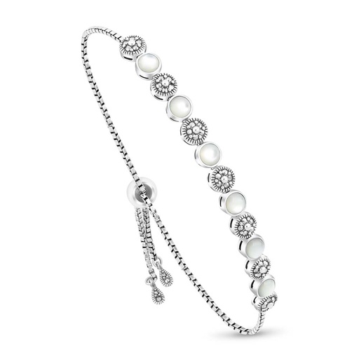 [BRC04MAR00MOPA173] Sterling Silver 925 Bracelet Embedded With Natural White Shell And Marcasite Stones