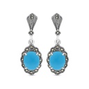 Sterling Silver 925 Earring Embedded With Natural Processed Turquoise And Marcasite Stones