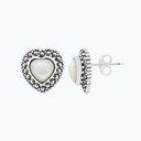 Sterling Silver 925 Earring Embedded With Natural White Shell And Marcasite Stones