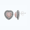 Sterling Silver 925 Earring Embedded With Natural Pink Shell And Marcasite Stones