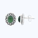 Sterling Silver 925 Earring Embedded With Natural Green Agate And Marcasite Stones