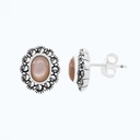 Sterling Silver 925 Earring Embedded With Natural Pink Shell And Marcasite Stones