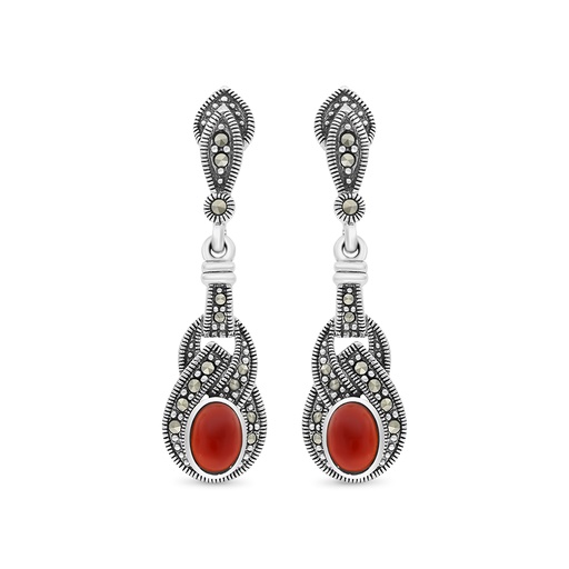 [EAR04MAR00RAGA283] Sterling Silver 925 Earring Embedded With Natural Aqiq And Marcasite Stones