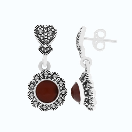 [EAR04MAR00RAGA462] Sterling Silver 925 Earring Embedded With Natural Aqiq And Marcasite Stones