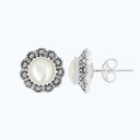 Sterling Silver 925 Earring Embedded With Natural White Shell And Marcasite Stones