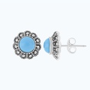 Sterling Silver 925 Earring Embedded With Natural Processed Turquoise And Marcasite Stones