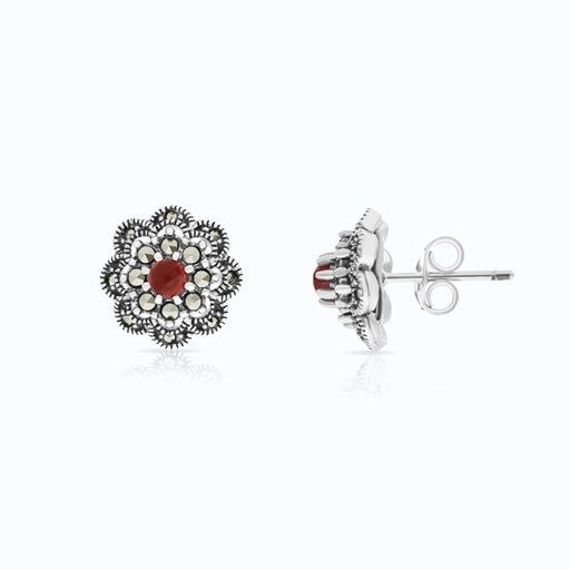 [EAR04MAR00RAGA464] Sterling Silver 925 Earring Embedded With Natural Aqiq And Marcasite Stones