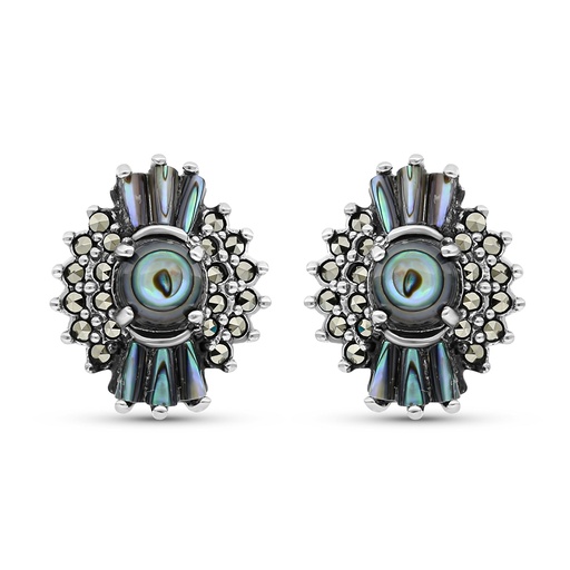 [EAR04MAR00ABAA284] Sterling Silver 925 Earring Embedded With Natural Blue Shell And Marcasite Stones