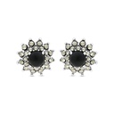 Sterling Silver 925 Earring Embedded With Natural Black Agate And Marcasite Stones