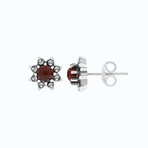 [EAR04MAR00RAGA467] Sterling Silver 925 Earring Embedded With Natural Aqiq And Marcasite Stones