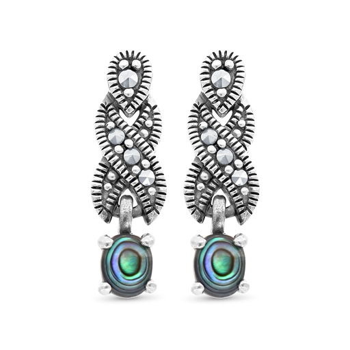 [EAR04MAR00ABAA468] Sterling Silver 925 Earring Embedded With Natural Blue Shell And Marcasite Stones