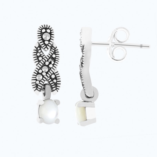 [EAR04MAR00MOPA468] Sterling Silver 925 Earring Embedded With Natural White Shell And Marcasite Stones