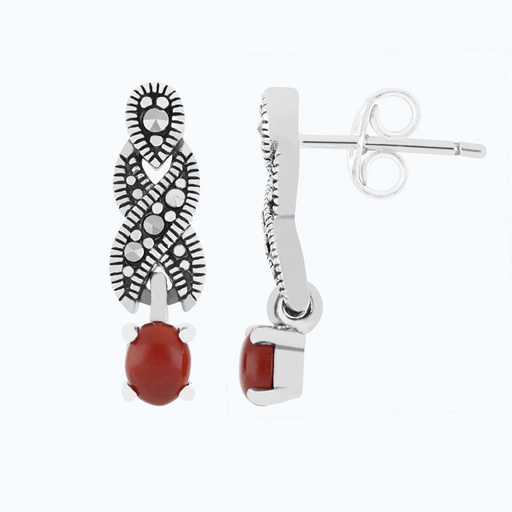 [EAR04MAR00RAGA468] Sterling Silver 925 Earring Embedded With Natural Aqiq And Marcasite Stones