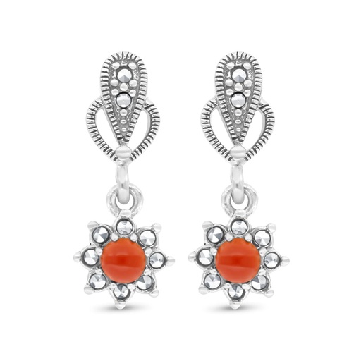 [EAR04MAR00RAGA469] Sterling Silver 925 Earring Embedded With Natural Aqiq And Marcasite Stones
