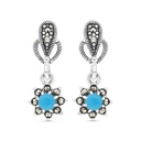 Sterling Silver 925 Earring Embedded With Natural Processed Turquoise And Marcasite Stones