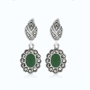 Sterling Silver 925 Earring Embedded With Natural Green Agate And Marcasite Stones