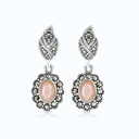 Sterling Silver 925 Earring Embedded With Natural Pink Shell And Marcasite Stones