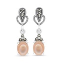 Sterling Silver 925 Earring Embedded With Natural Pink Shell And Marcasite Stones