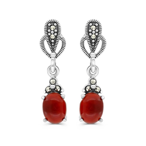 [EAR04MAR00RAGA285] Sterling Silver 925 Earring Embedded With Natural Aqiq And Marcasite Stones