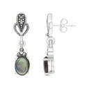 Sterling Silver 925 Earring Embedded With Natural Blue Shell And Marcasite Stones