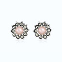 Sterling Silver 925 Earring Embedded With Natural Pink Shell And Marcasite Stones