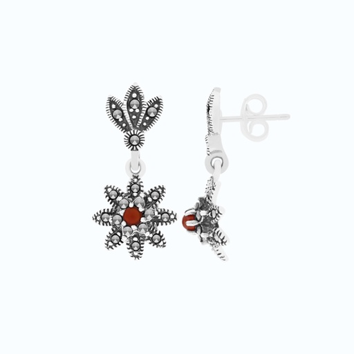[EAR04MAR00RAGA472] Sterling Silver 925 Earring Embedded With Natural Aqiq And Marcasite Stones