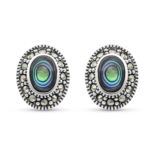 [EAR04MAR00ABAA290] Sterling Silver 925 Earring Embedded With Natural Blue Shell And Marcasite Stones