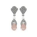 Sterling Silver 925 Earring Embedded With Natural Pink Shell And Marcasite Stones